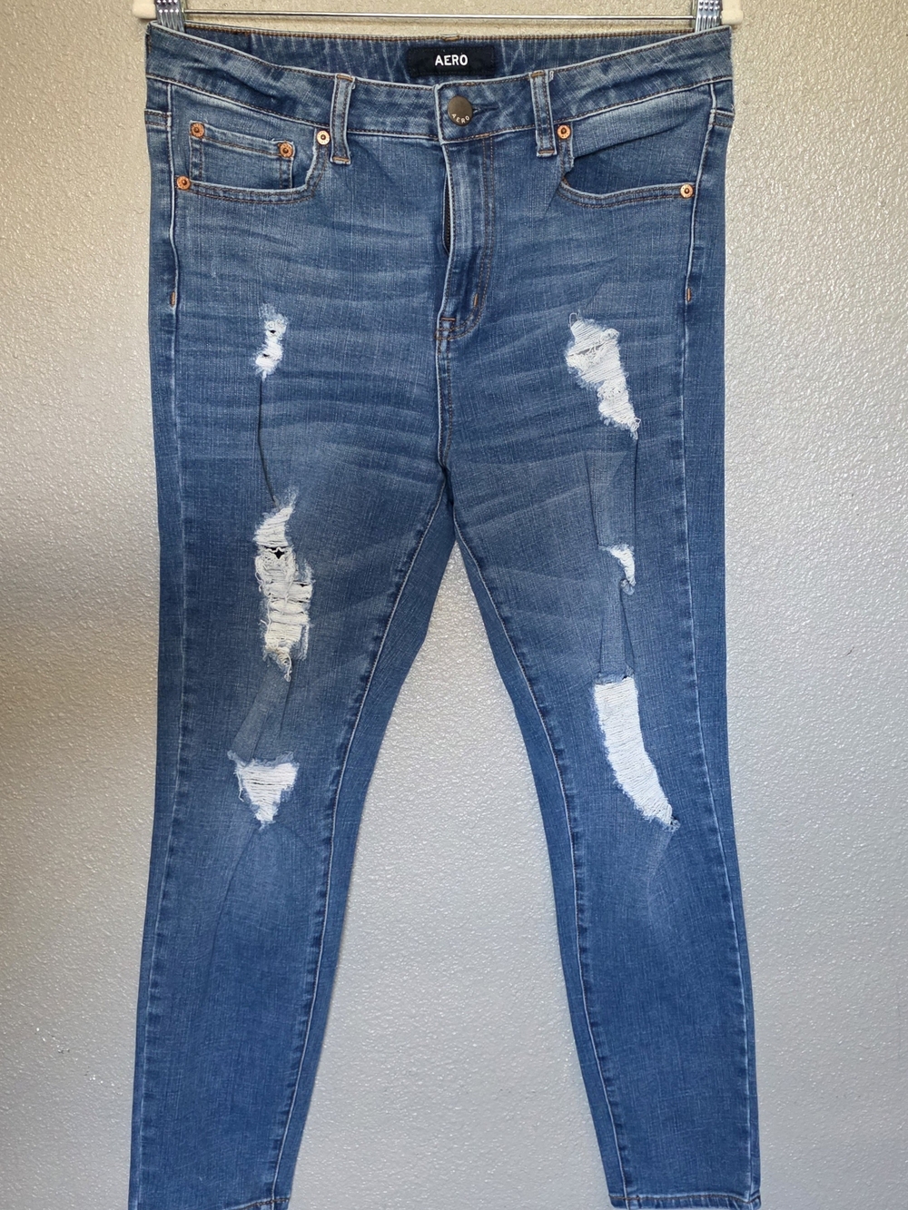 AERO Women's Skinny Distressed Mid-Blue Jeans
